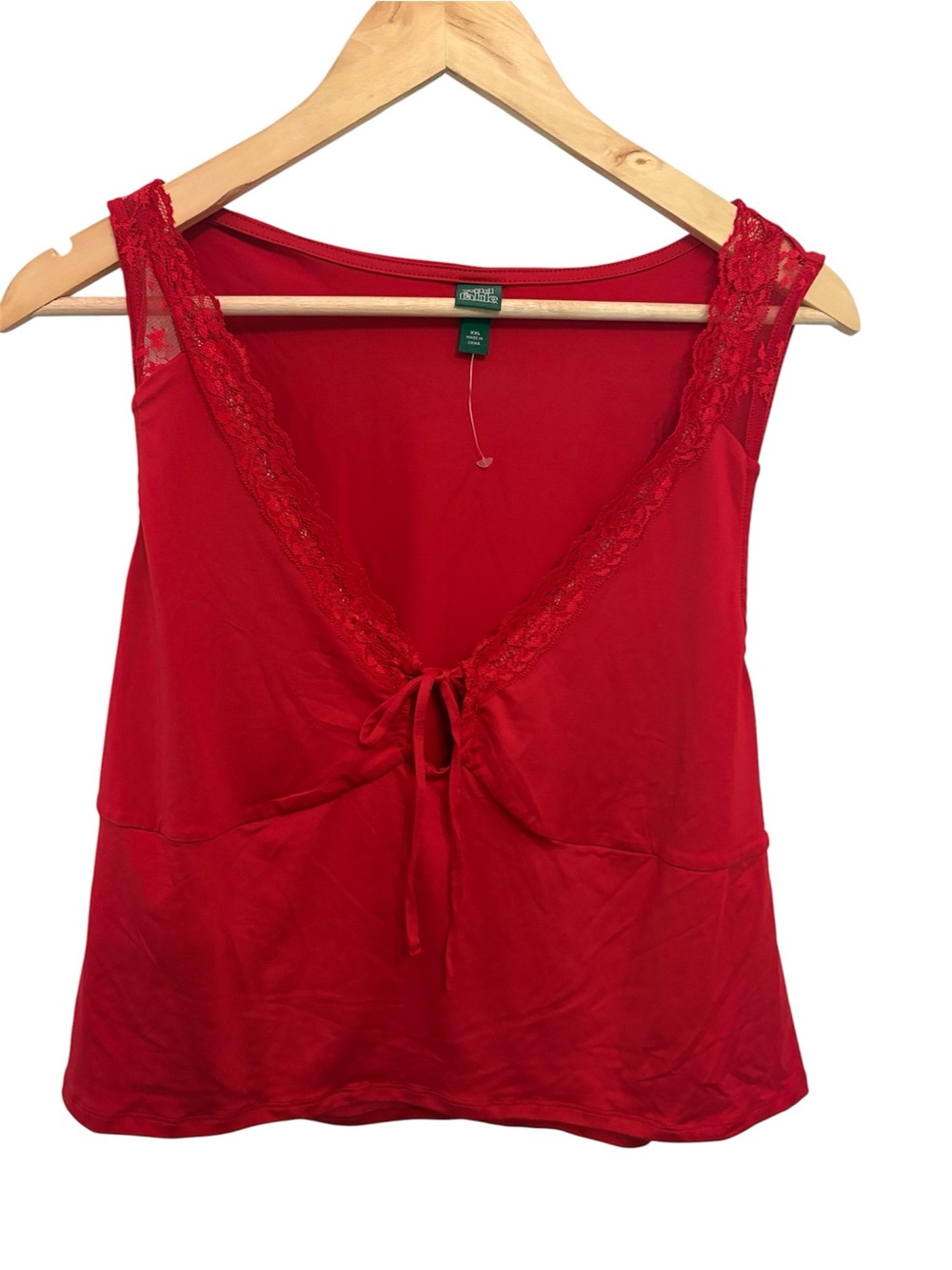wild fable Red Lace-Trim Tie-Front Tank
